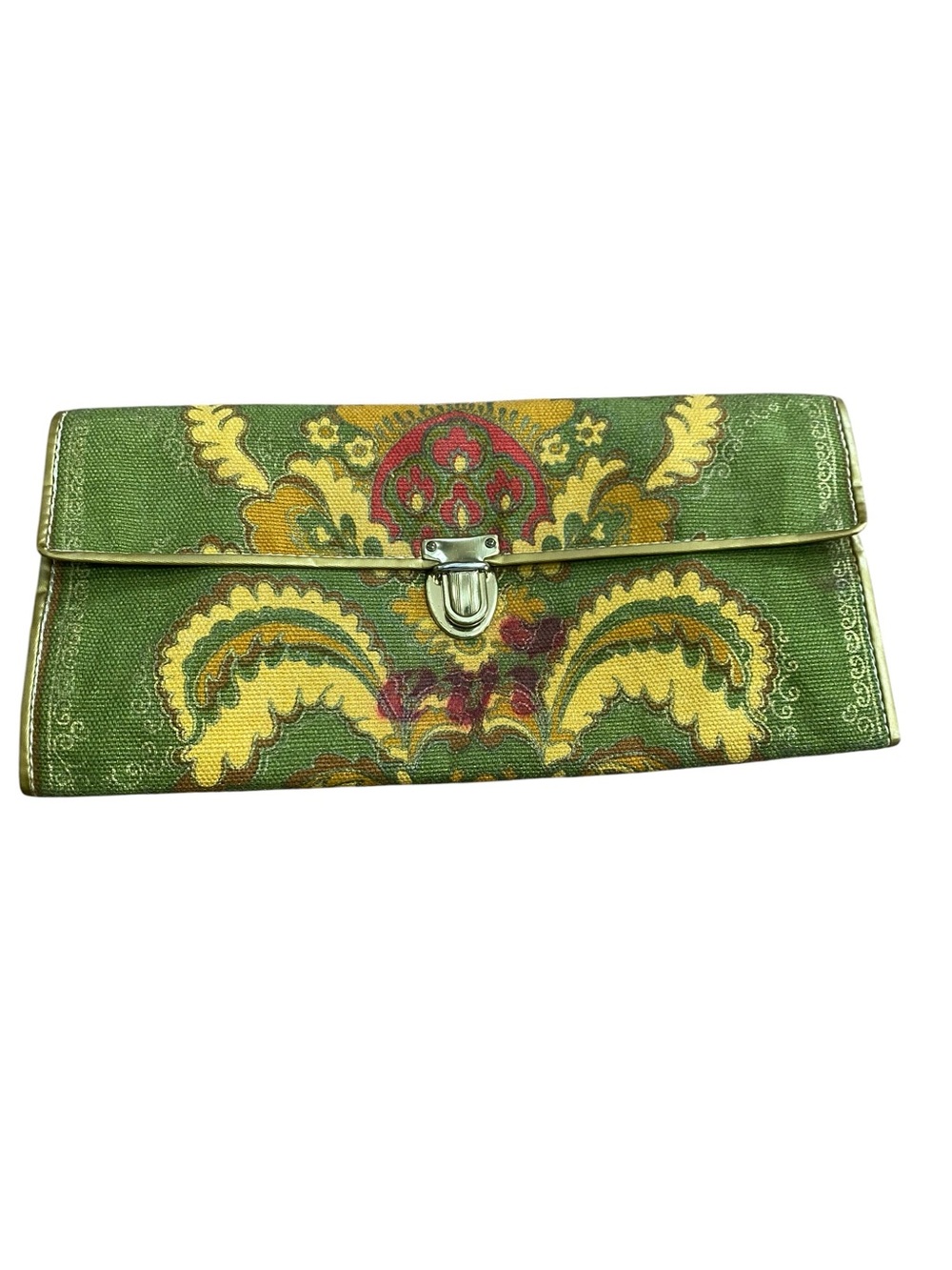 Large Green Fabric Vintage 60s Wallet Trifold